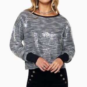 Ramy Brook Anna Sequin Sweatshirt Gunmetal Silver Black Size XS
